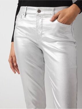 White House Black Market Sz 4P Silver Metallic The Skinny Ankle Jeans NEW